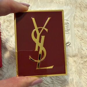 Yves Saint Laurent Dark Red Enamel & Gold Color Accents Mirror w/YSL Case New